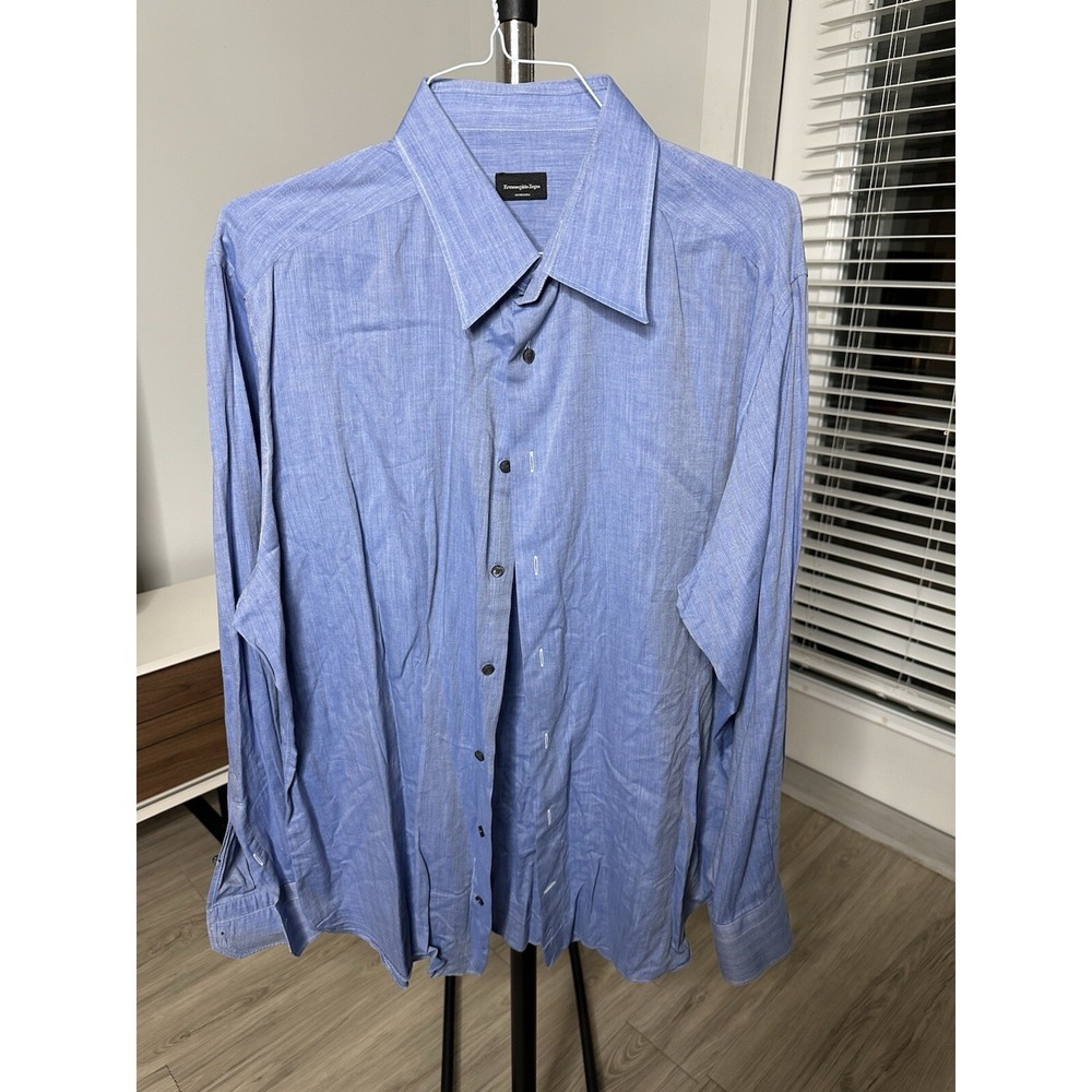Ermenegildo Zegna Su Misura Regular Fit Long Sleeve Blue Shirt 46/18 - Picture 3 of 13